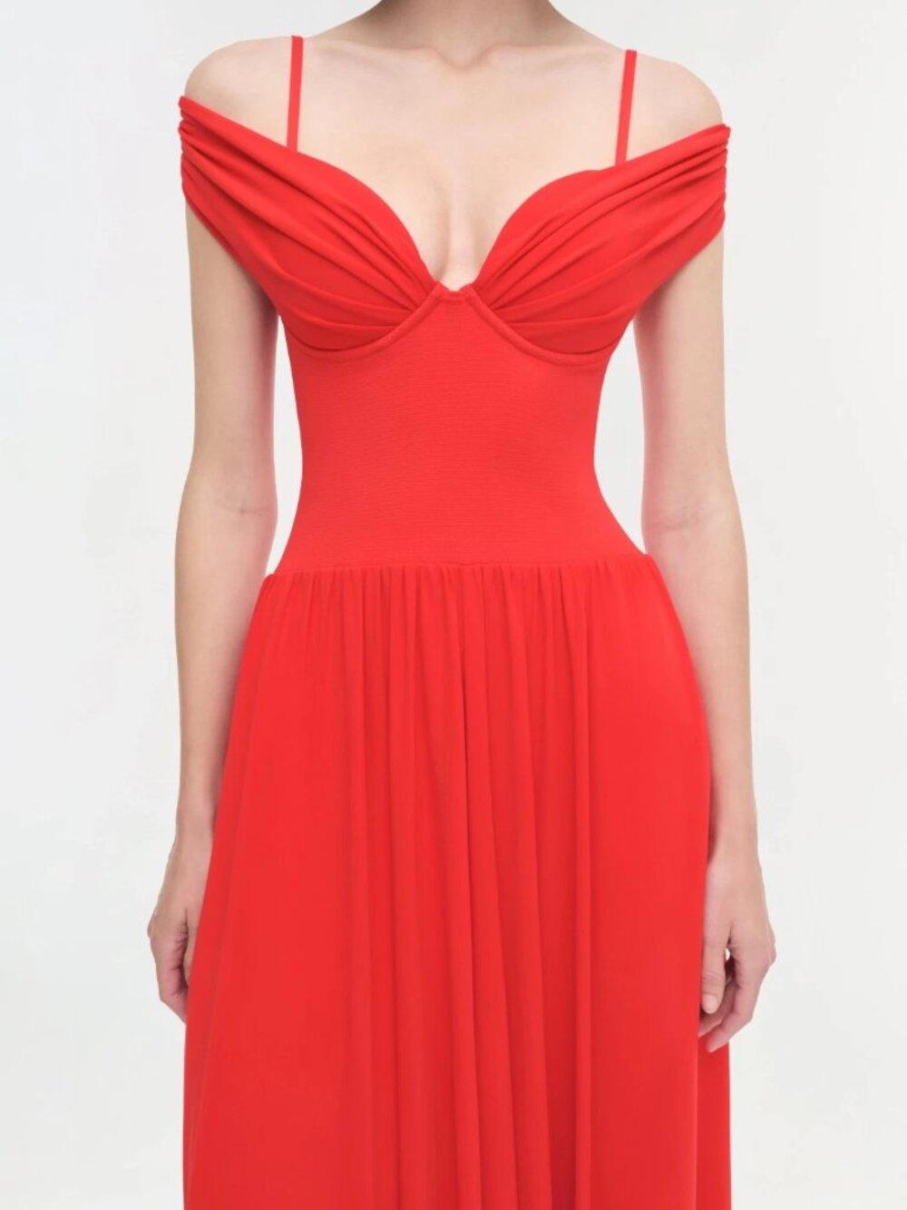 NWT SIMKHAI Amarantha Off Shoulder Dress with Pockets in Fiery Red